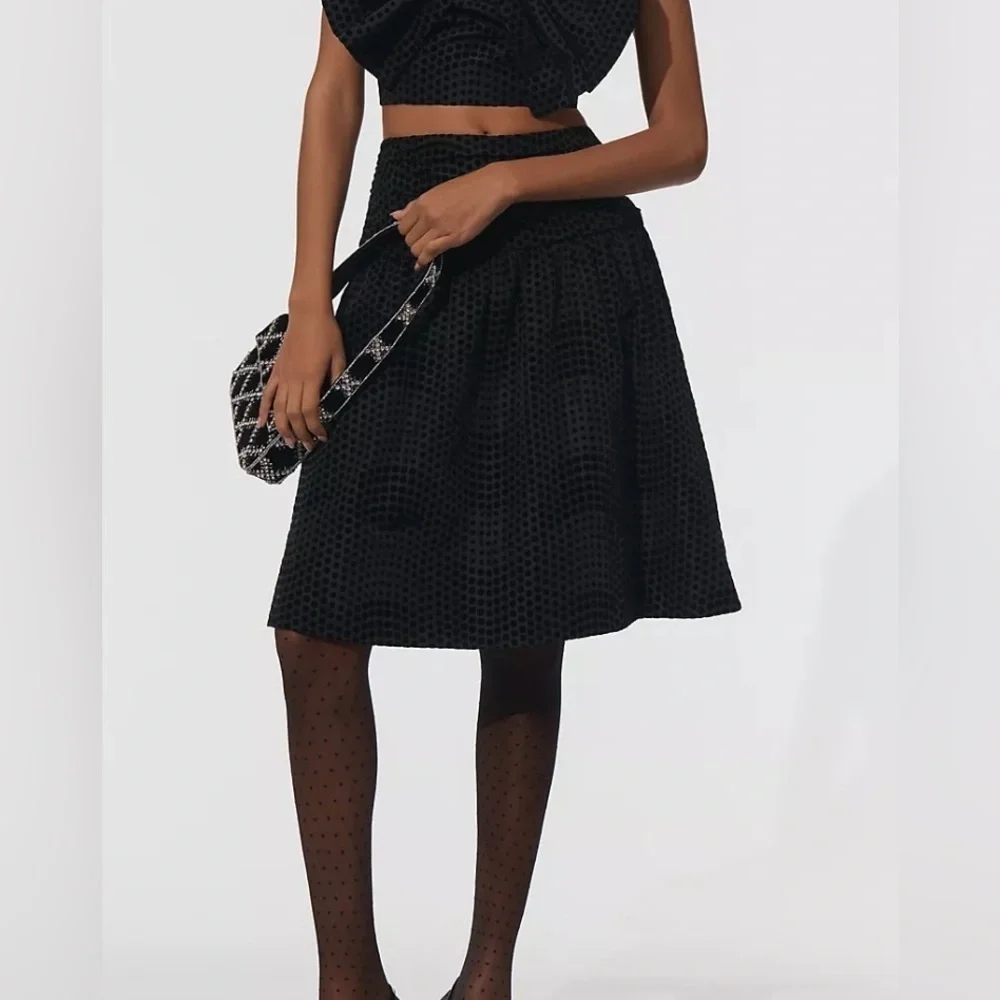 Maeve Black Polka Dot Taffeta Midi Skirt